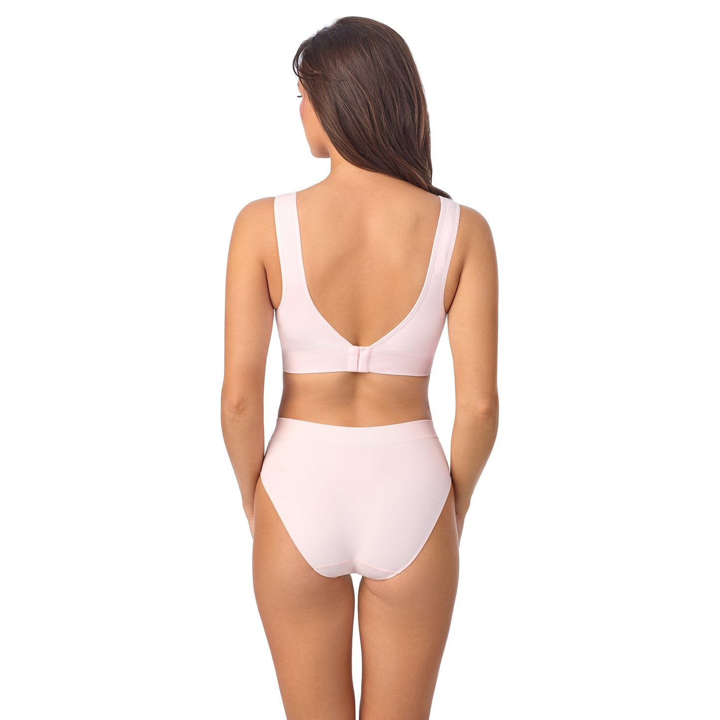A lady wearing Seamless Comfort Wireless Back Smoother Cameo