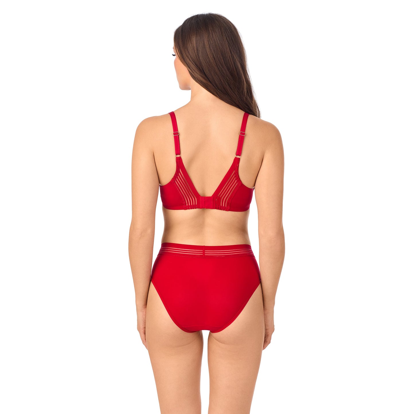 A lady wearing Second Skin Back Smoother in Crimson