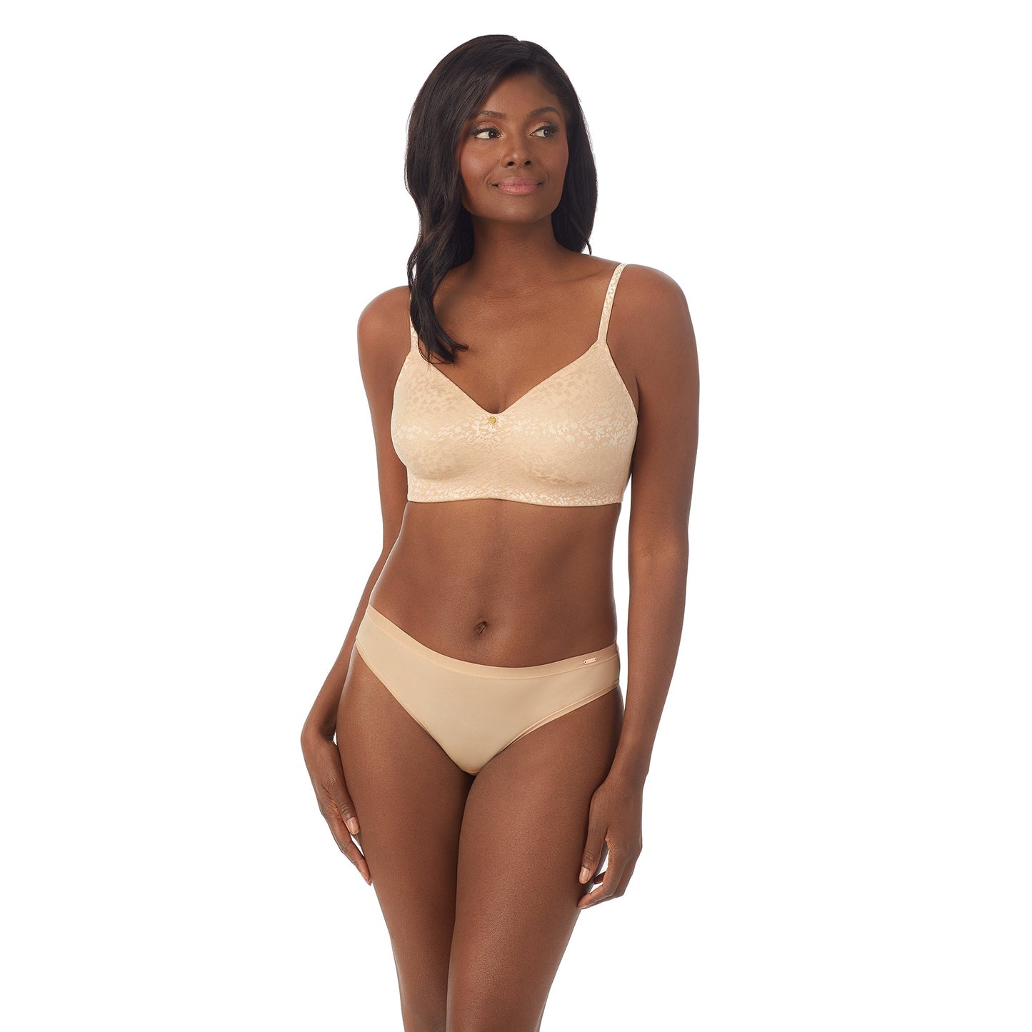 A lady wearing Safari Wireless Bra in Sahara