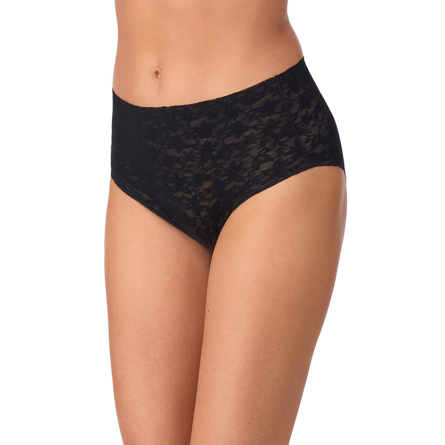 A lady wearing Lace Tech Free Cut Lace Hipster - Black