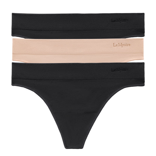 A Seamless Comfort Thong 3 Pack - Black Black Natural