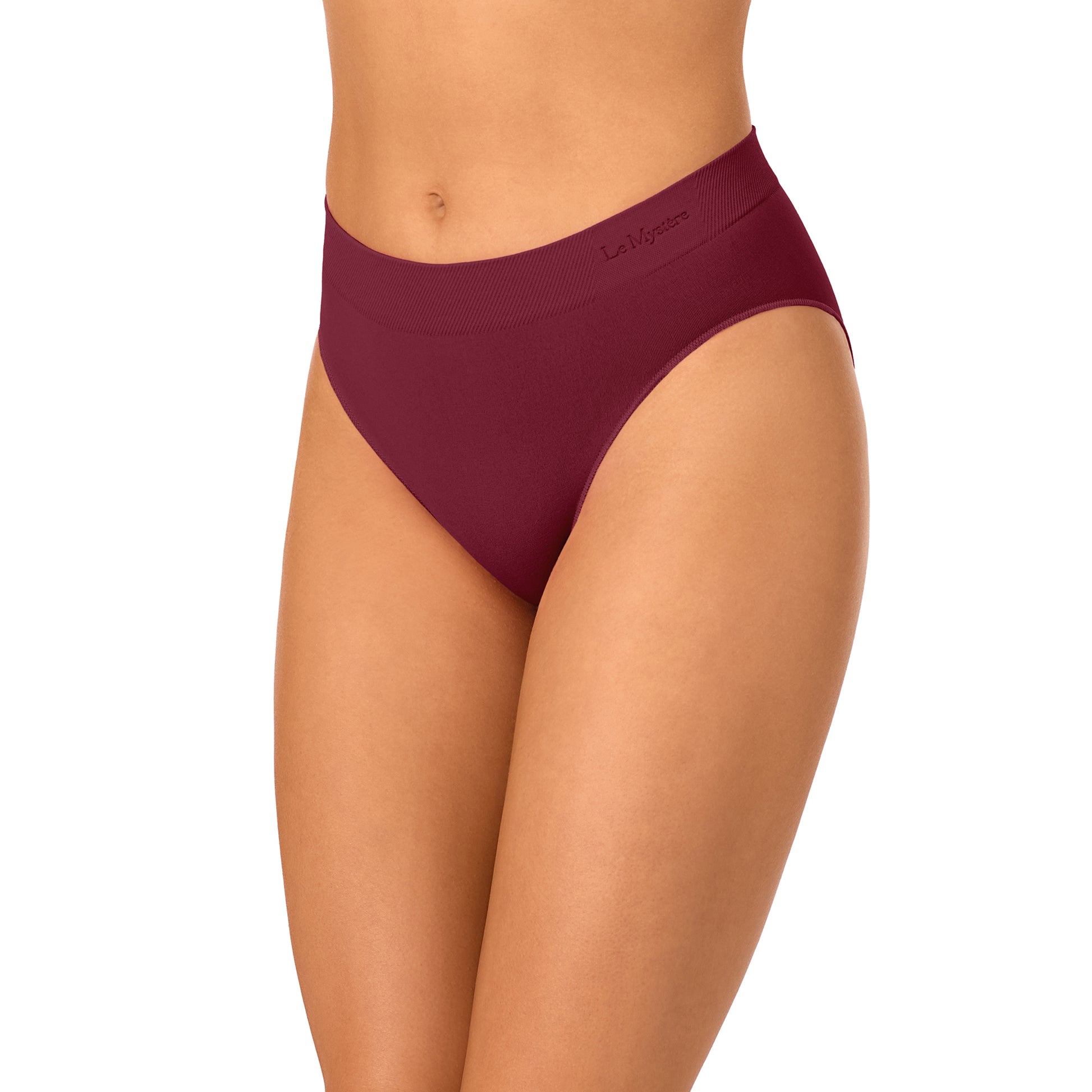 A Lady Wearing Seamless Comfort Bikini - Currant posing front view
