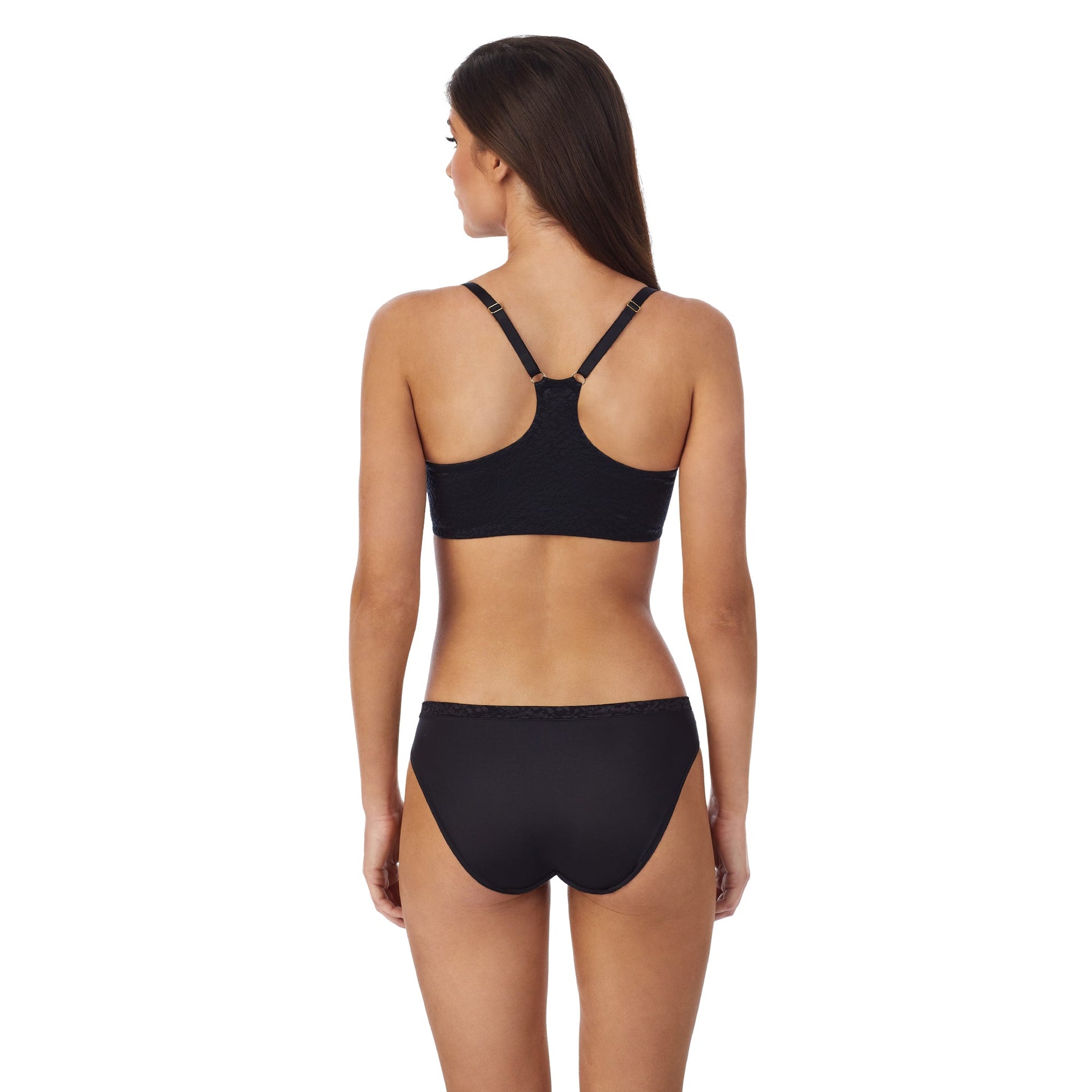 A lady wearing Safari Racerback Bra in Black