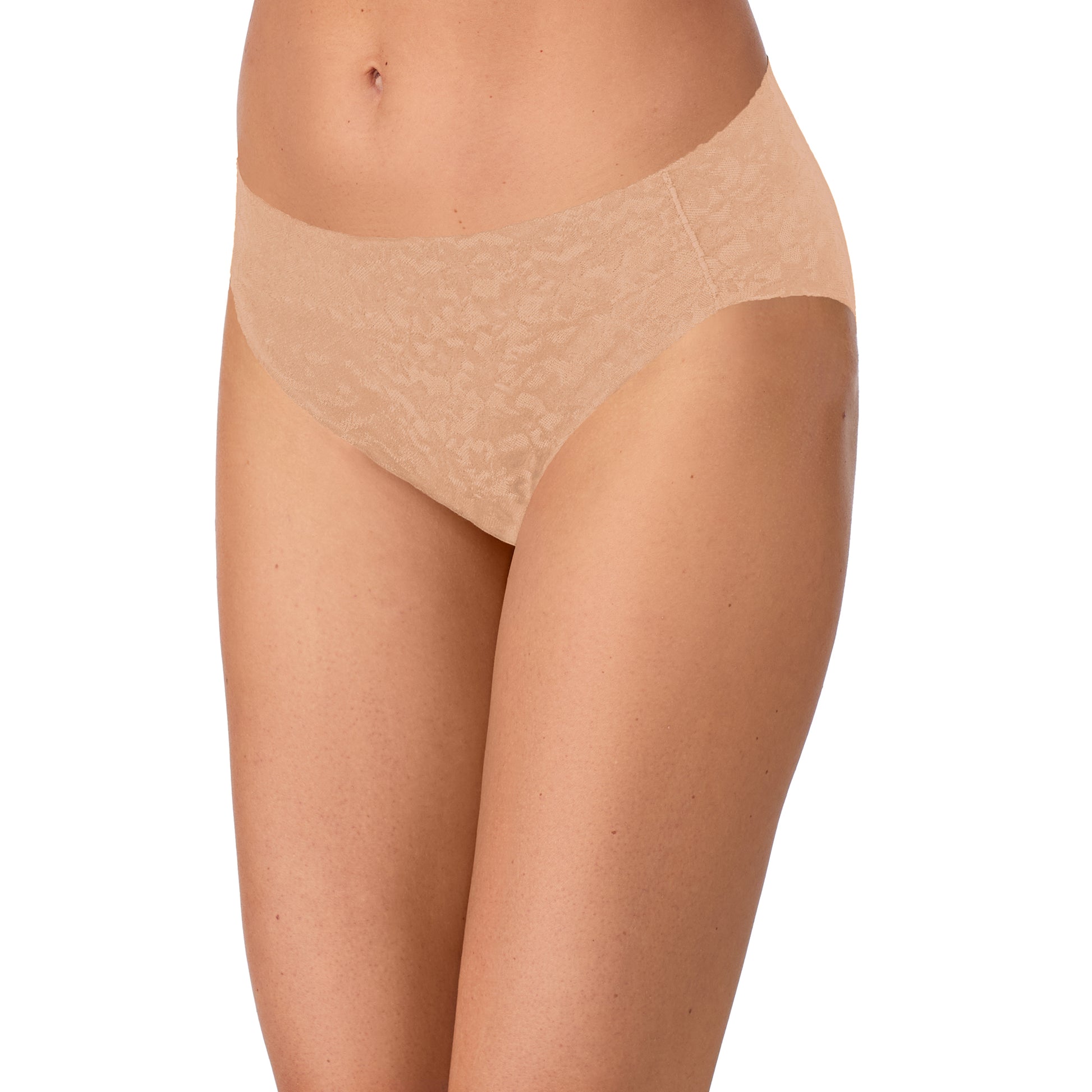 A lady wearing Lace Tech Free Cut Lace Bikini - Natural