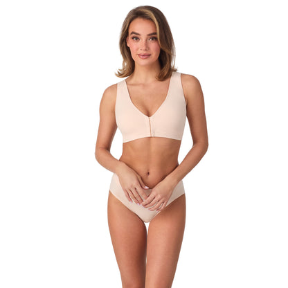 A lady wearing Seamless Comfort Front Close - Soft Shell