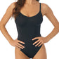 A lady wearing black seamless comfort thong bodysuit