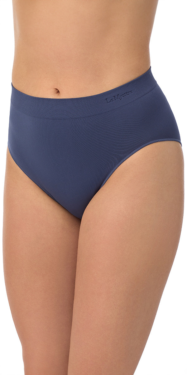 A lady wearing blue Seamless Comfort Brief