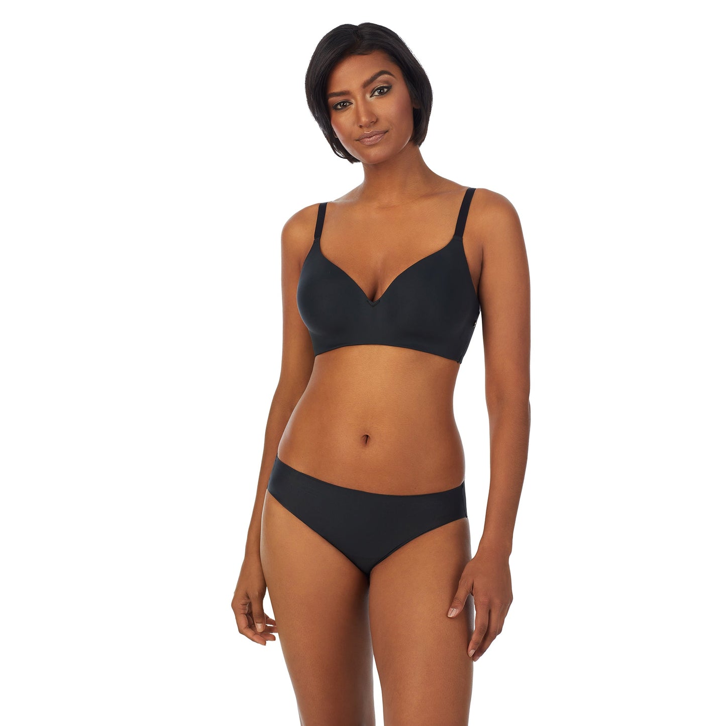 A lady wearing Signature Comfort Wireless Bra in Black