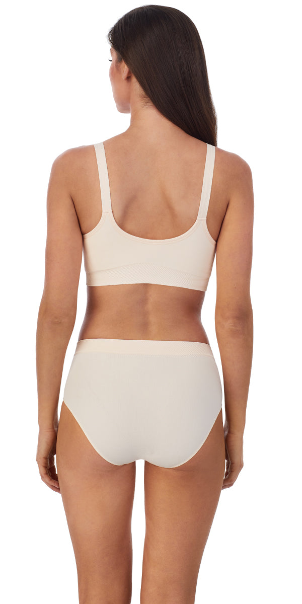 A lady wearing soft shell seamless comfort bralette
