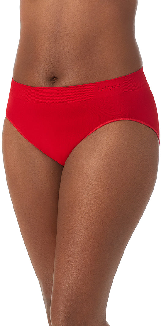 A lady wearing cherry seamless comfort hi cut