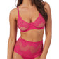 A lady wearing pink Lace Allure Unlined Bra