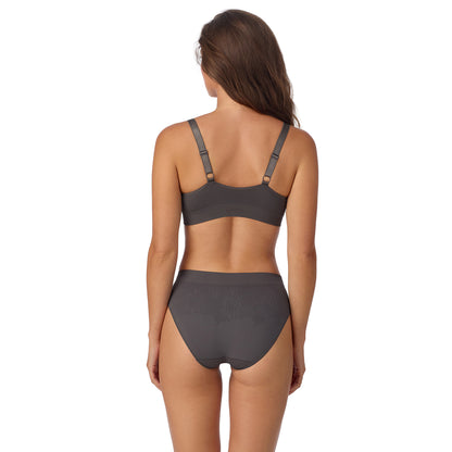 A lady wearing LaceKnit Seamless Wireless Bralette - Charcoal back view