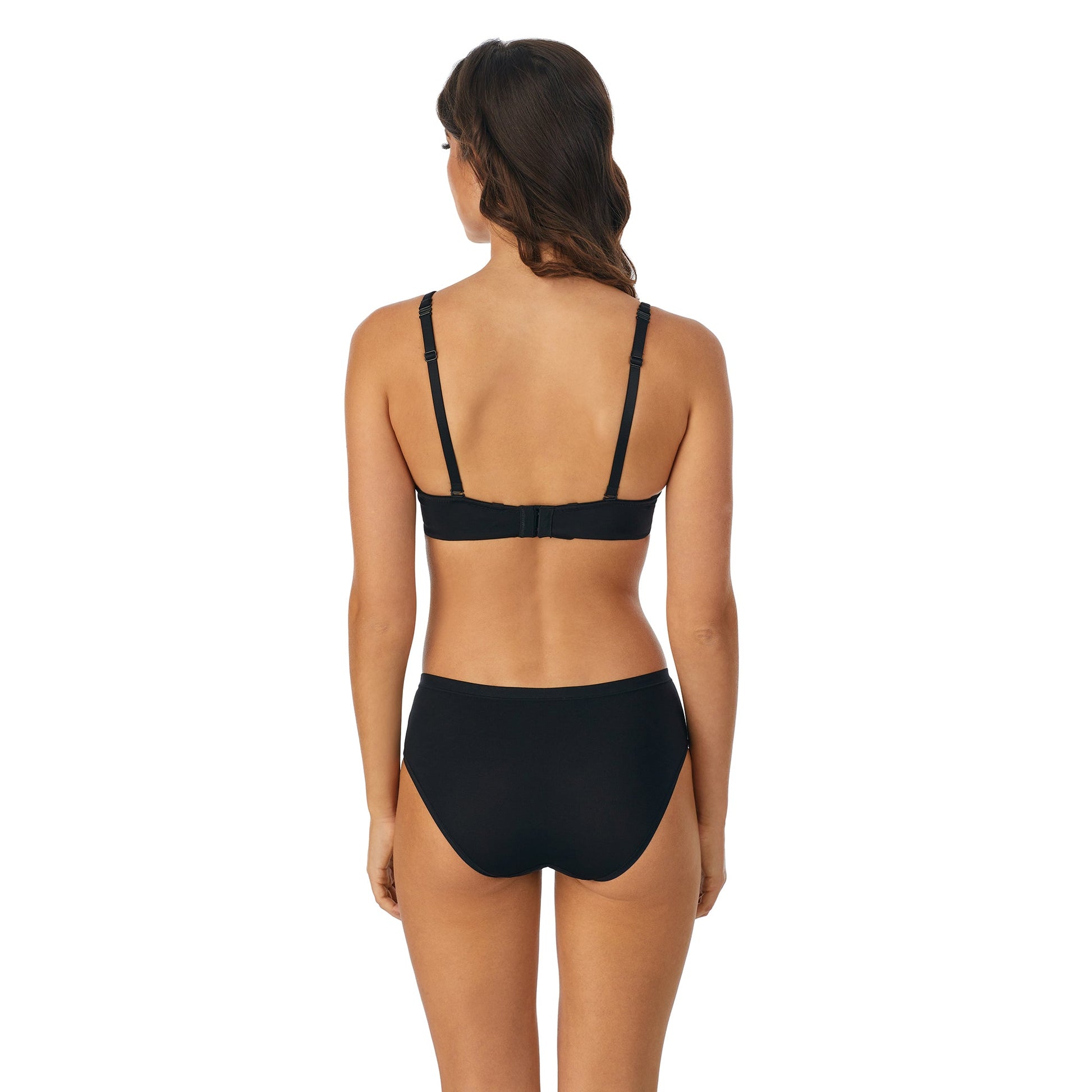 A lady wearing Infinite Possibilities Plunge Bra in Black