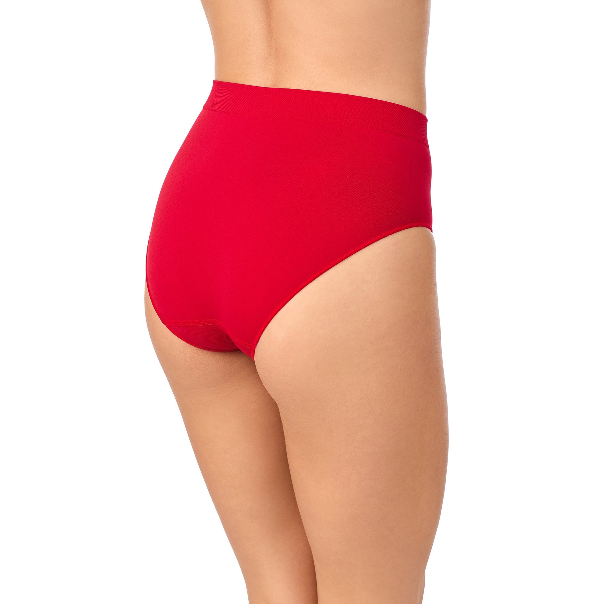 A lady wearing Seamless Comfort Brief in Crimson