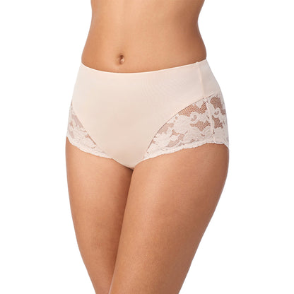 A lady wearing SoftLuxe Lace Smoothing Brief Soft Shell
