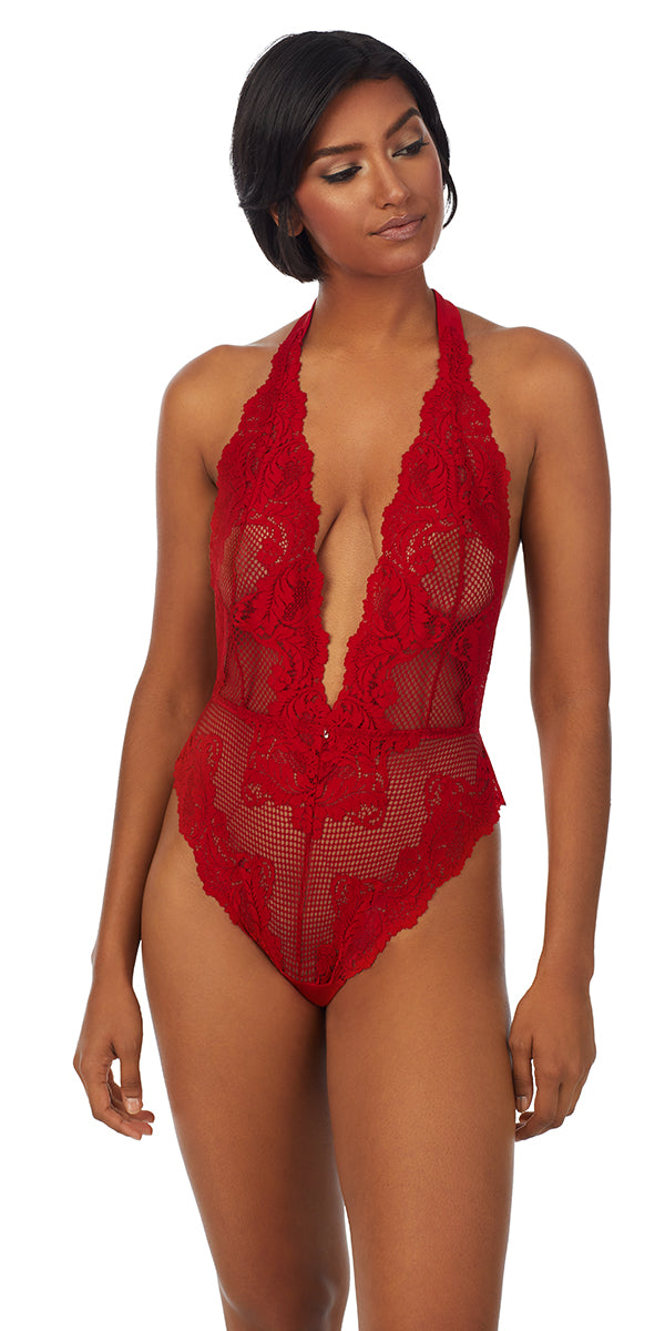 Red lace store teddy bodysuit