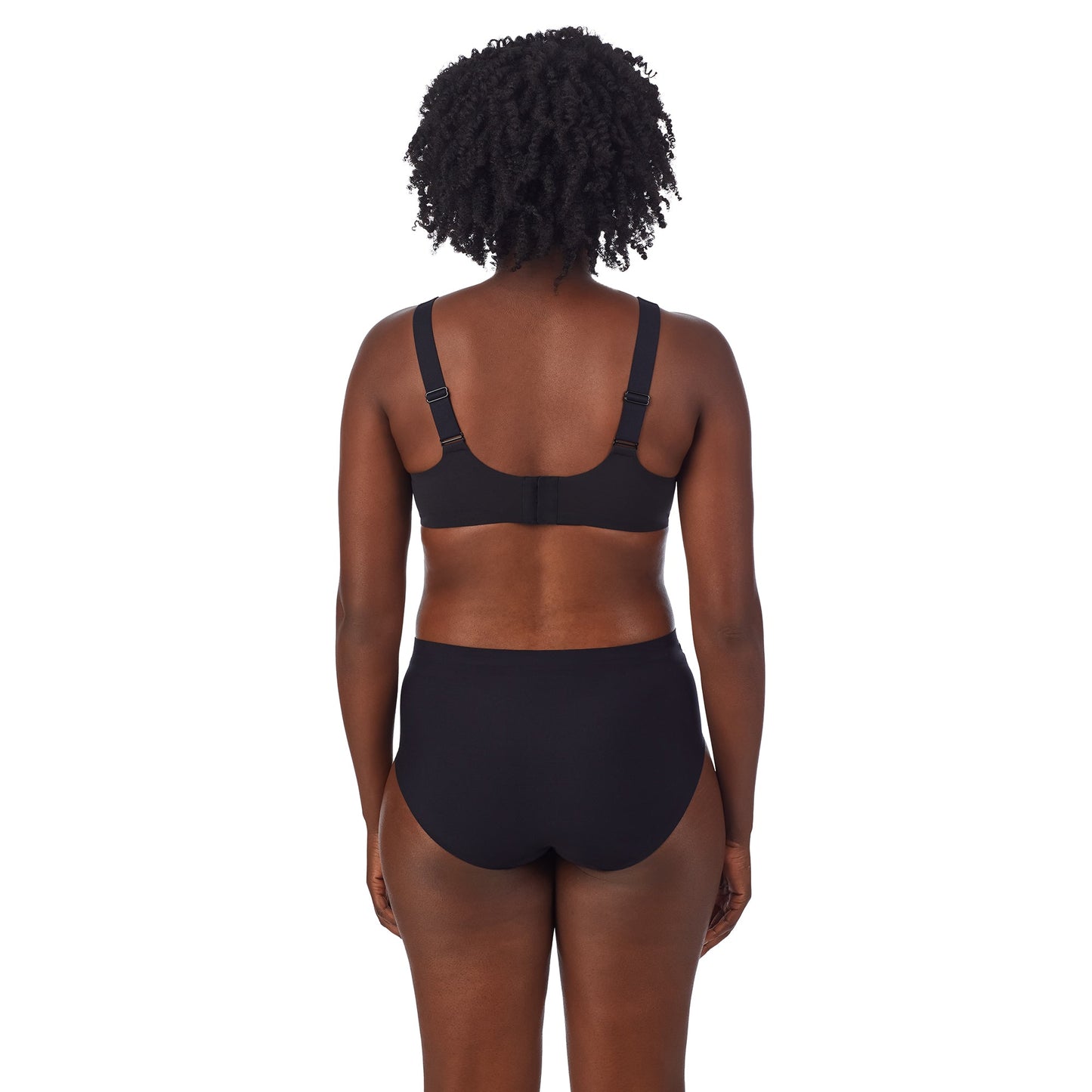 A lady wearing Smooth Shape Unlined Underwire Bra in Black