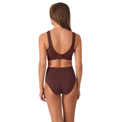 A lady wearing Seamless Comfort Wireless Back Smoother - Deep Mahogany back view