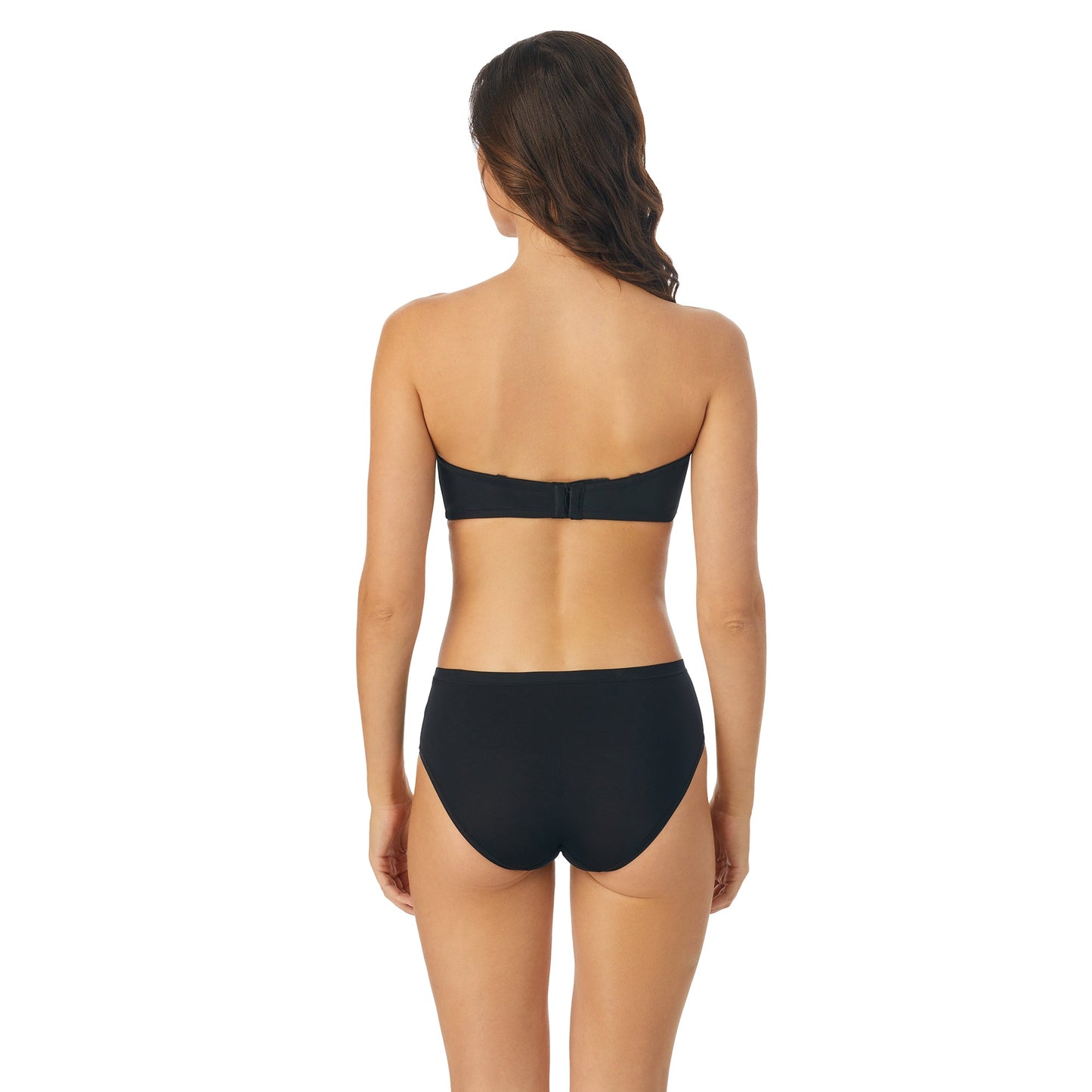 A lady wearing Soiree Strapless Bra in Black