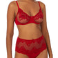 A lady wearing red LACE ALLURE UNLINED BRA