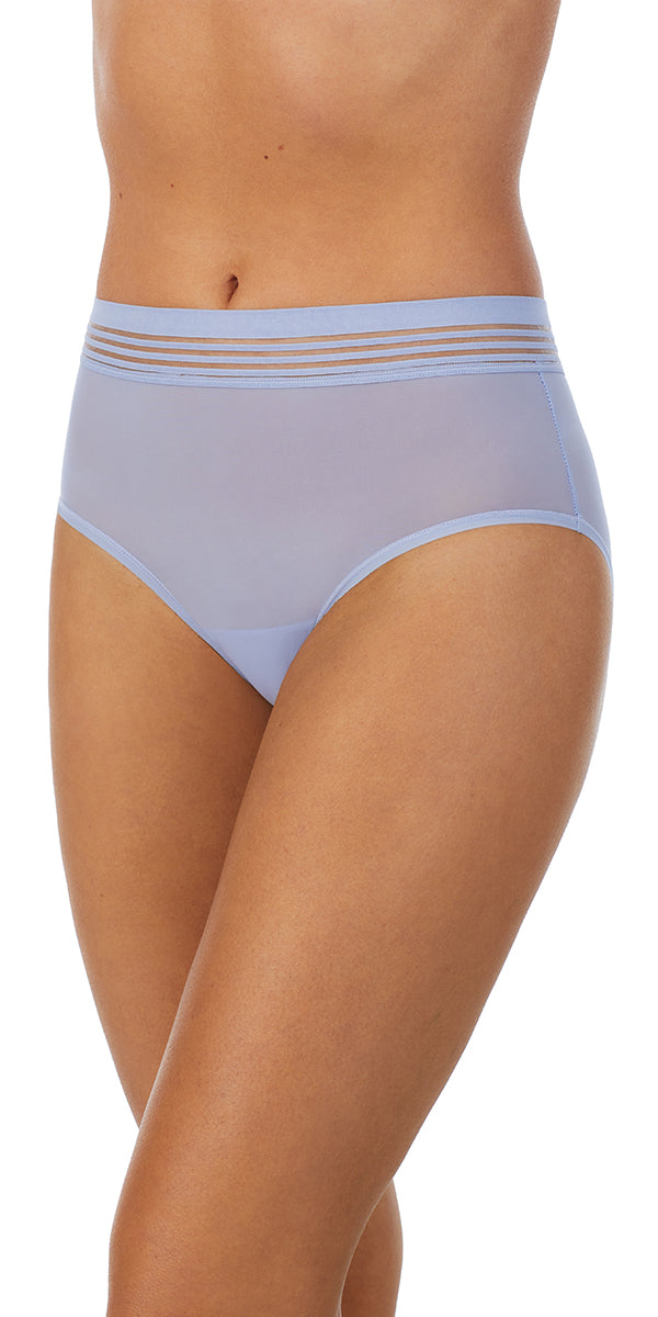 A lady wearing blue wave second skin brief.