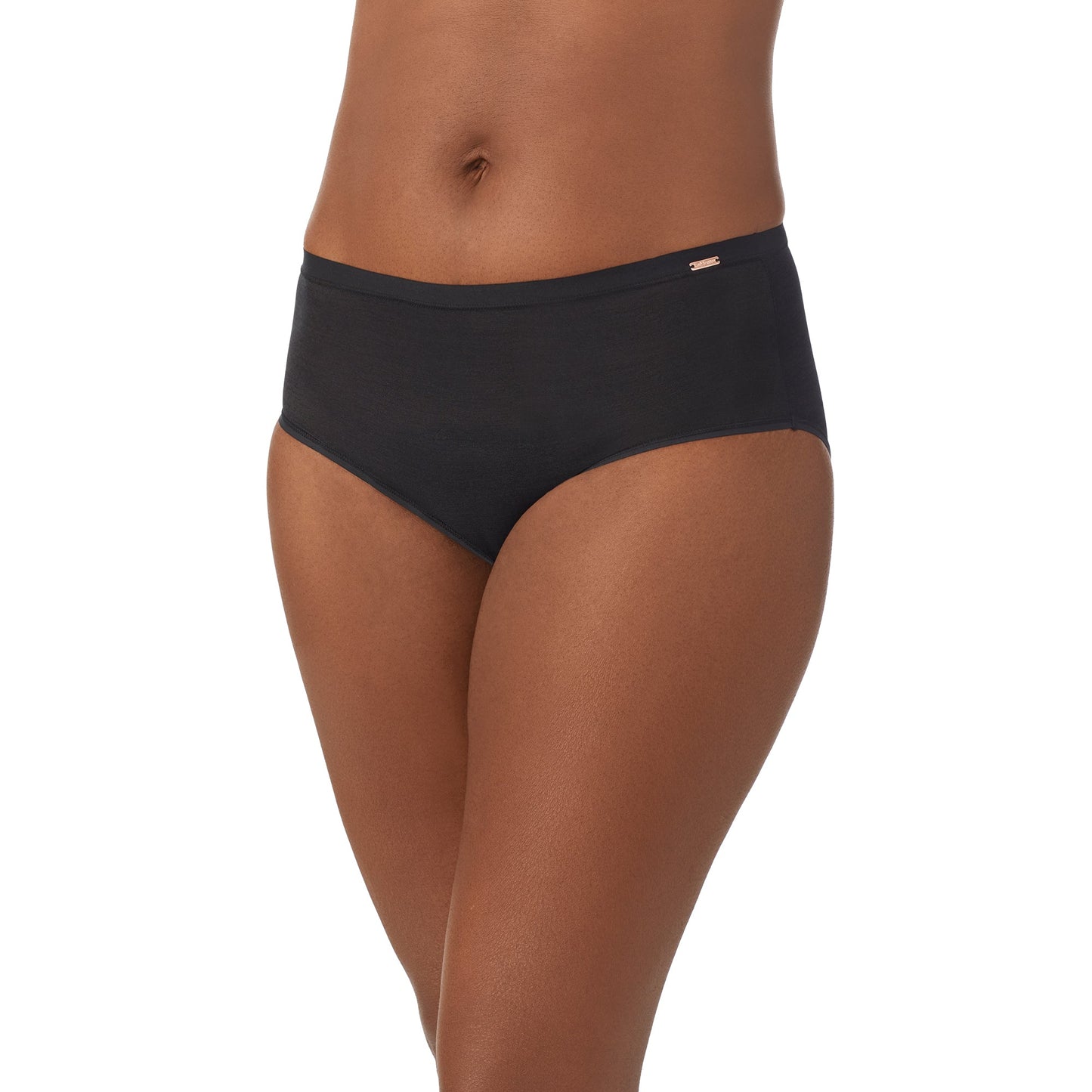 A lady wearing Shimmer Mesh Brief in Black