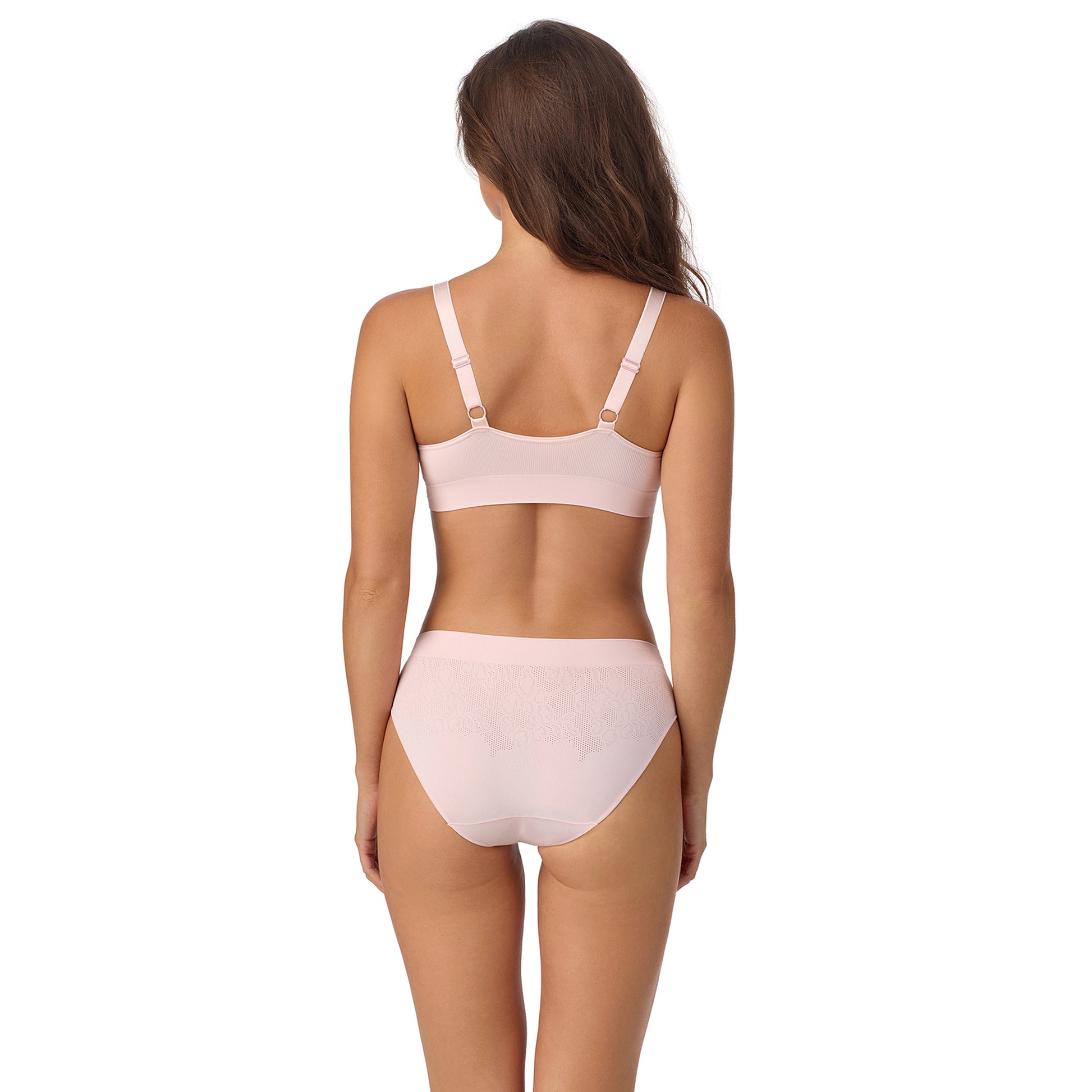 A lady wearing LaceKnit Seamless Wireless Bralette - Cherry Blossom back view