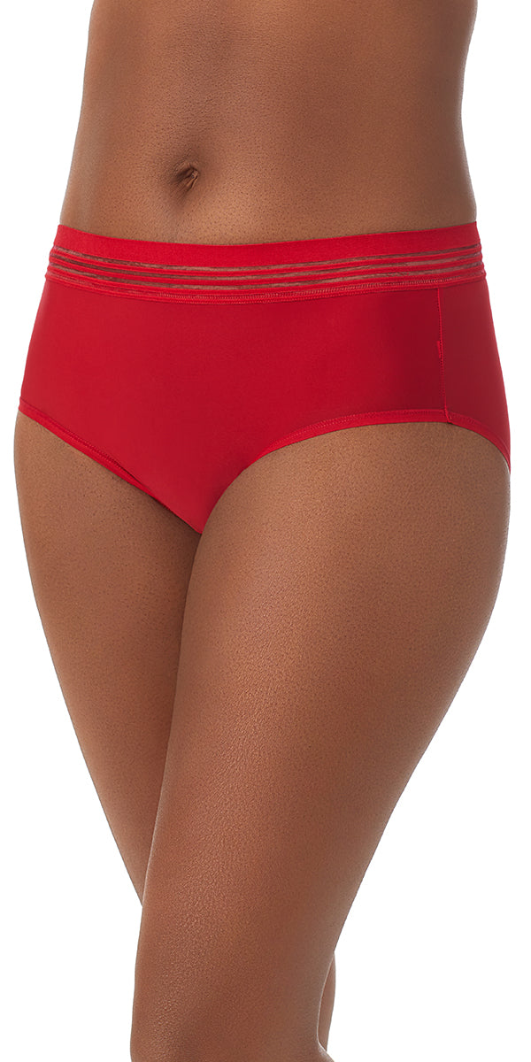 A lady wearing red Second Skin Brief 