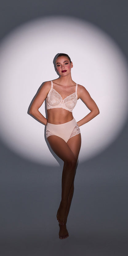 A lady wearing SoftLuxe Lace Full Fit Cut & Sew in soft shell