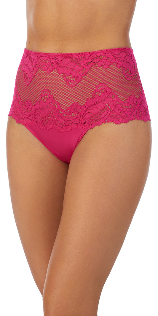 A lady wearing pink Lace Allure High Waist Thong