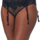A lady wearing a black lace allure garter.