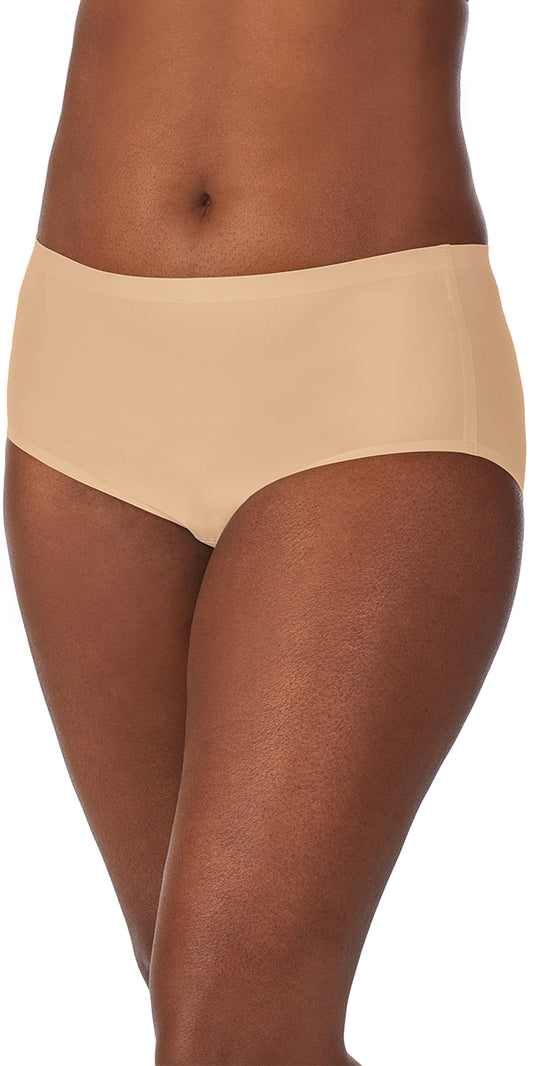 A lady wearing a natural smooth shape leak resistant brief.