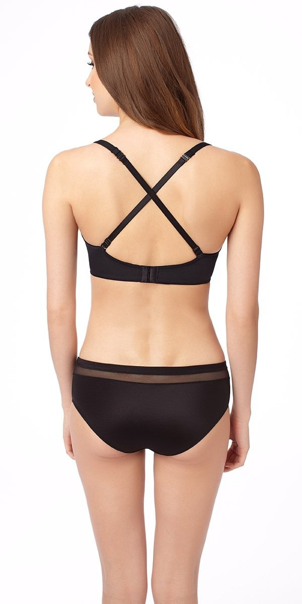 A lady wearing a almond infinite possibilities plunge bra.