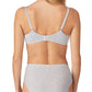 A lady wearing a heather grey cotton touch wireless bra.