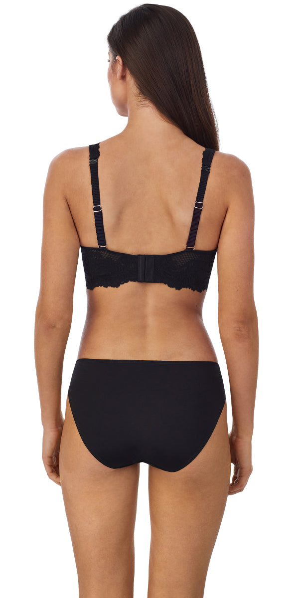 A lady wearing black Lace Allure Longline Convertible