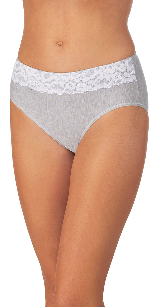 A lady wearing a heather grey cotton touch brief.