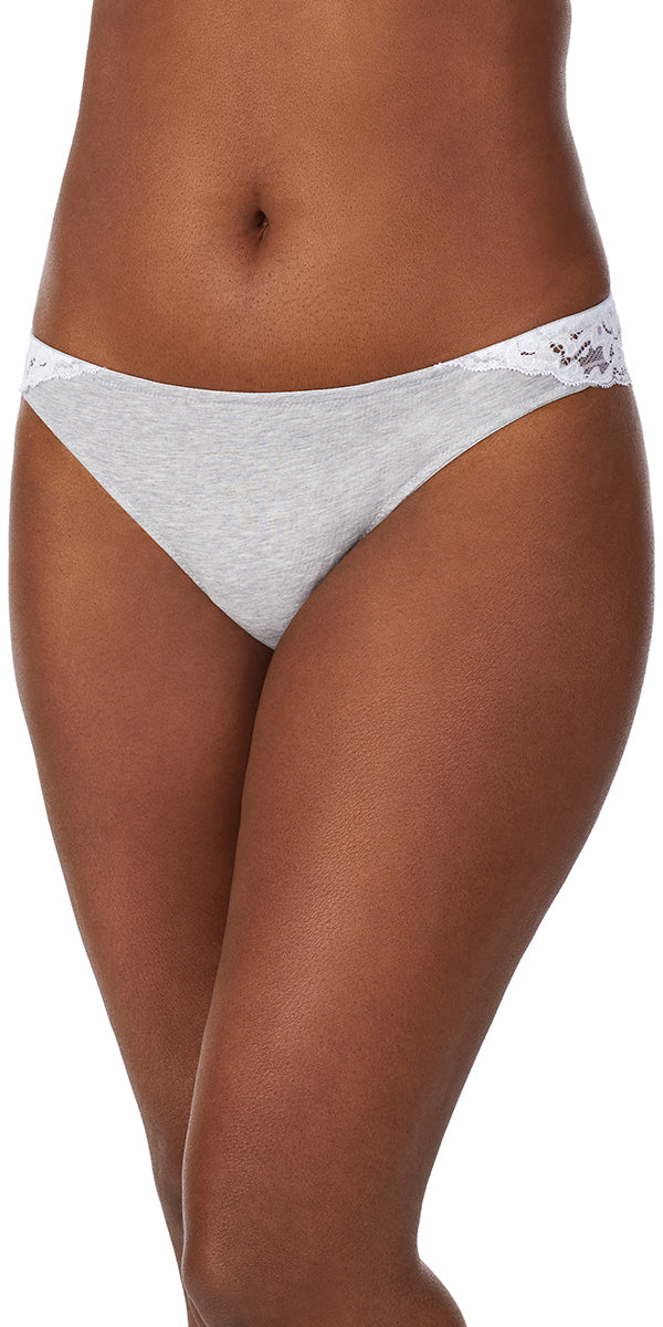 A lady wearing a heather grey cotton touch tanga.